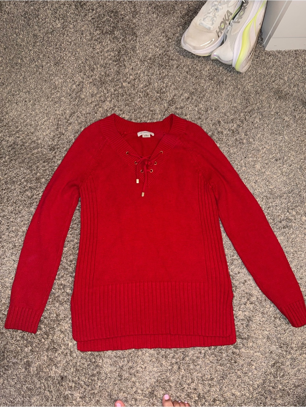 Liz Claiborne Red Lace-Up V-Neck Sweater
